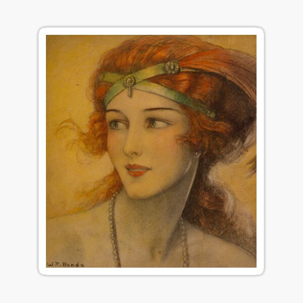 Item preview, Beautiful Woman with Red Hair by Wladyslaw Theodore Benda - Vintage Art designed and sold by RickE.