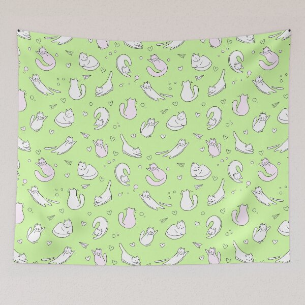 Item preview, Cute Cats Doodle Seamless Pattern with a Green Background designed and sold by quinellie.