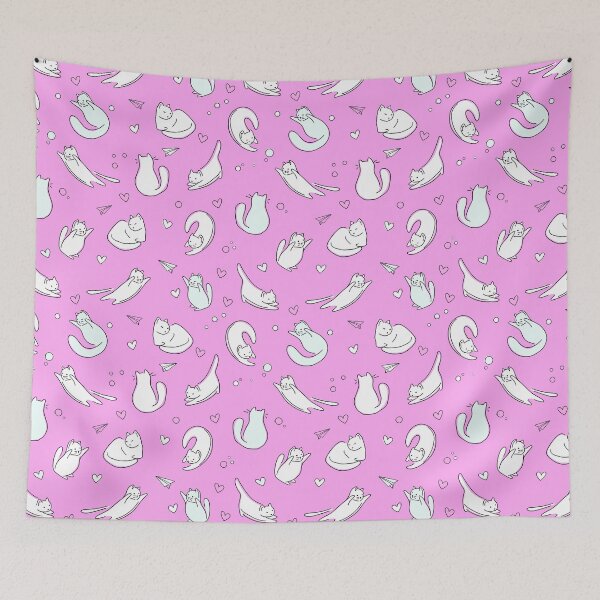 Item preview, Cute Cats Doodle Seamless Pattern with a Pink Background designed and sold by quinellie.