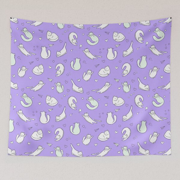 Item preview, Cute Cats Doodle Seamless Pattern with a Purple Background designed and sold by quinellie.