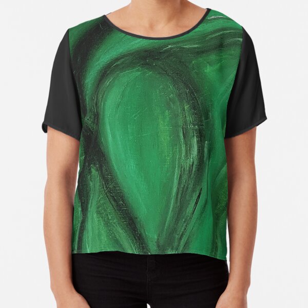 Verschmelzung von grün und Schwartz Chiffon Top