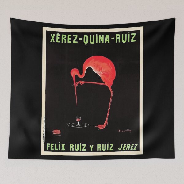 Item preview, Rare Aperitif orange flamingo Xérez-Quina-Ruiz 1905 liquor alcoholic beverage vintage poster in light green designed and sold by Jéanpaul  Ferro.