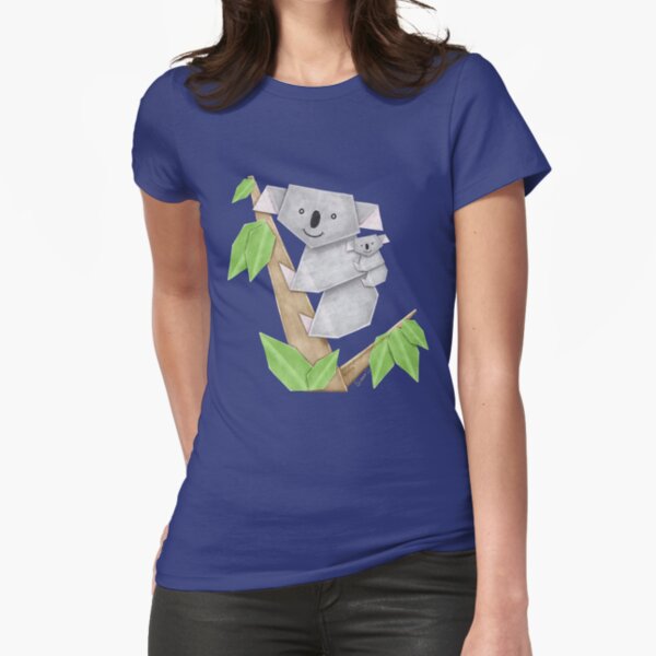 Cuddly Koala with cute Baby Origami Fitted T-Shirt