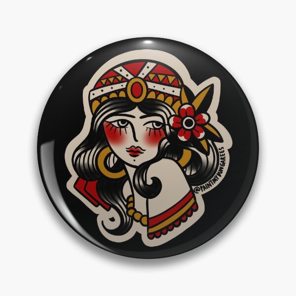 Item preview, Gypsy Lady Head Traditional Old School Tattoo Flash  designed and sold by Rebecca Murray.