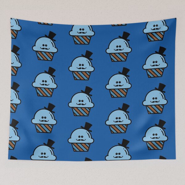 Item preview, Cute Kawaii Steampunk Blue Cupcake With Top Hat and Curly Mustache Design designed and sold by SteamParliament.