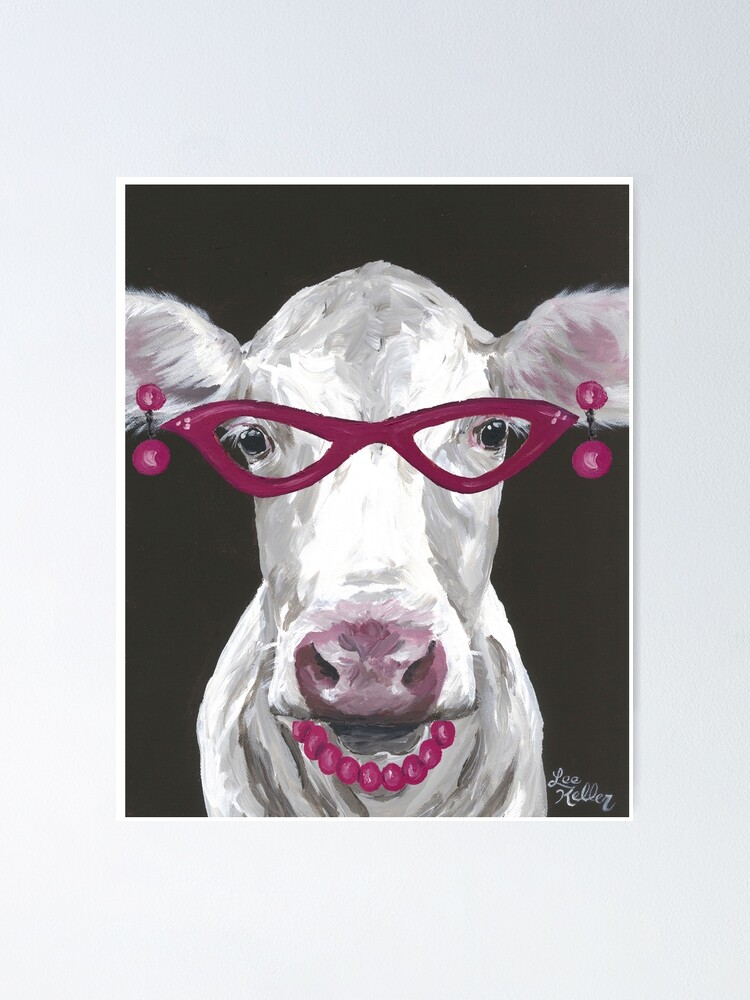 Poster Art De Vache Drole Vache Avec Des Lunettes Par Leekellerart Redbubble