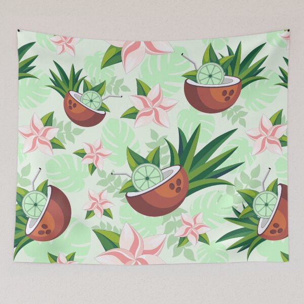 Item preview, Lime in Coconut with Pink Plumeria Flowers Tropical Summer Pattern designed and sold by BluedarkArt.