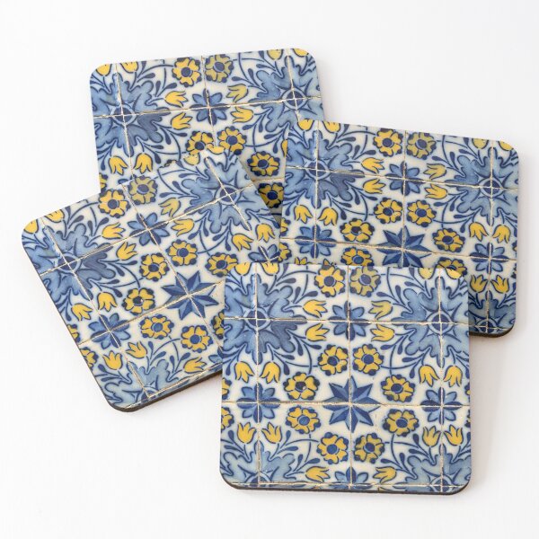Item preview, A Close up of Blue and Yellow Ceramic Tiles designed and sold by NancyKHajjar.