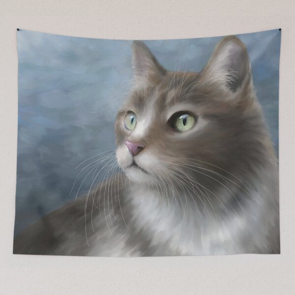 Item preview, Cat Portrait 682 blue designed and sold by artbylucie.