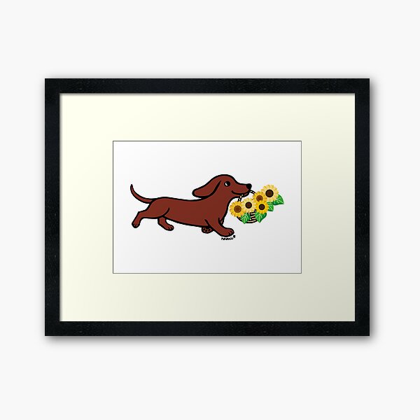 Item preview, Teckel courant et panier de tournesols designed and sold by HappyLabradors.