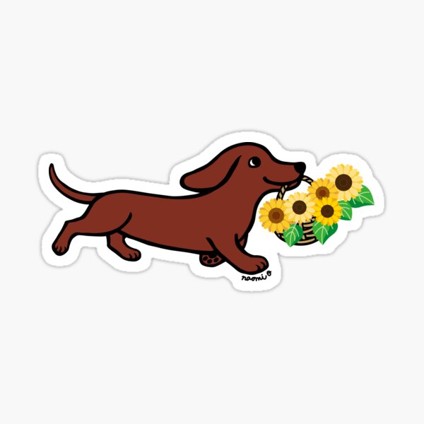 Running Dachshund and Sunflower Basket Sticker