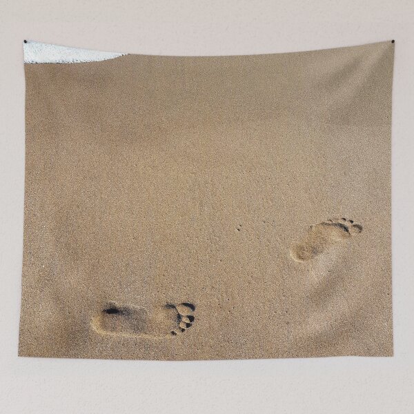 Item preview, Footprints on a beach. Foamy sea washing the prints away. designed and sold by janesg.