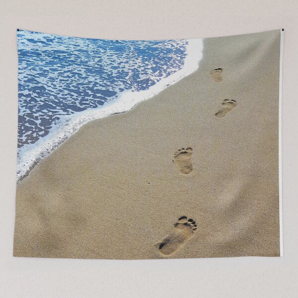 Item preview, Footprints on a beach. Foamy sea washing the prints away. designed and sold by janesg.