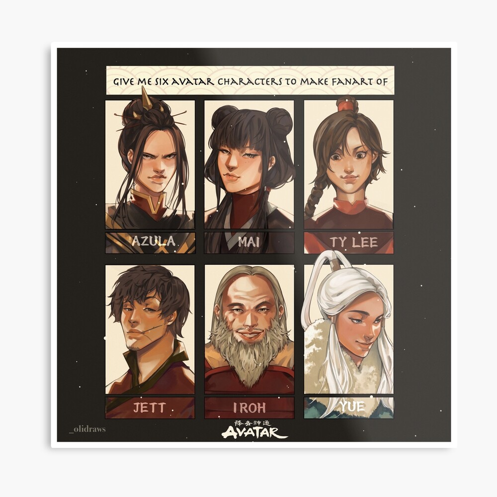 Avatar the Last Airbender 6 Character Fan Art pt. 1 (Azula, Mai, Ty Lee,  Jett, Iroh, Yue)