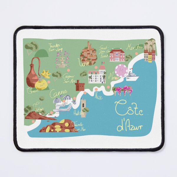 Item preview, Map of the French Riviera, the Cote d'Azur from Menton to Fréjus, France designed and sold by laurartpourlart.