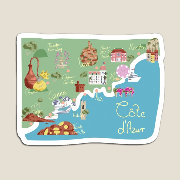 Item preview, Map of the French Riviera, the Cote d'Azur from Menton to Fréjus, France designed and sold by laurartpourlart.