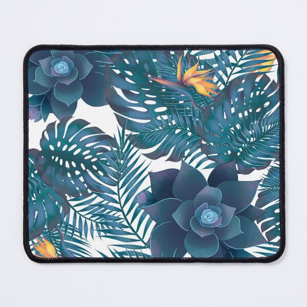 Item preview, vibrant  botanical design of jungle foliage and tropical bird of paradise blooms, using shades of dark blue set off against a white background designed and sold by Wonder & Whimsy.