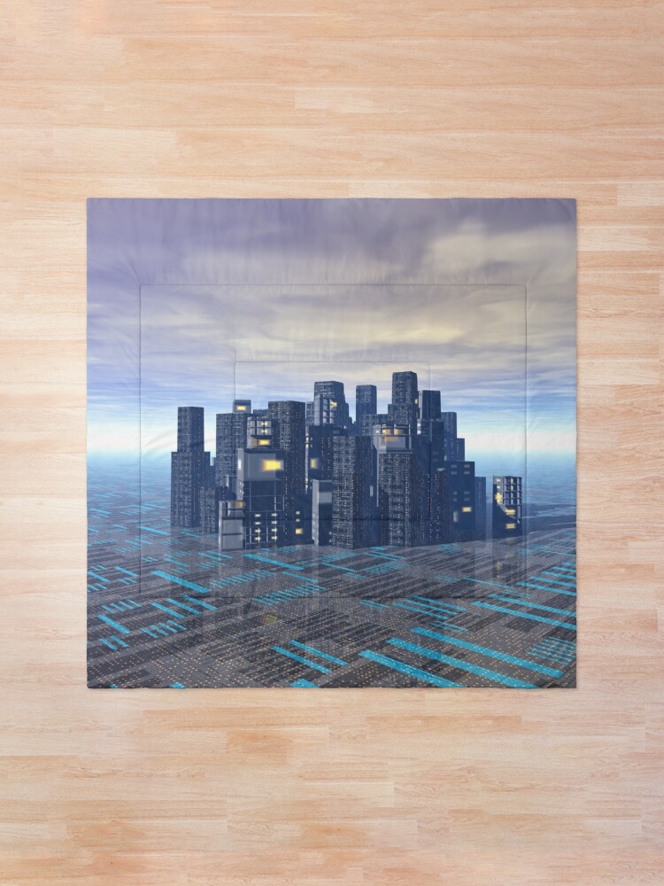 Alternate view of Futuristic City Scene Comforter