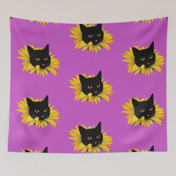 Item preview, Pastel Colored Floral Patterns / Beautiful Black Cat Drawing With Sunflower, Ideal For Cat Lovers and Flower Lovers designed and sold by haRexia.