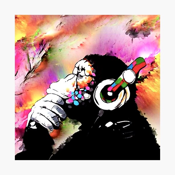 BANKSY DJ  GORILLA  TURKUAZ  PAINT PRINT ON FRAMED CANVAS WALL ART    DECORATION 