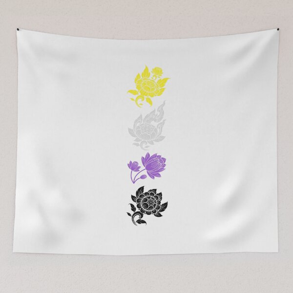 Item preview, Asian Flower Art Non Binary. Nonbinary Pride designed and sold by Subtle Pride Shop.