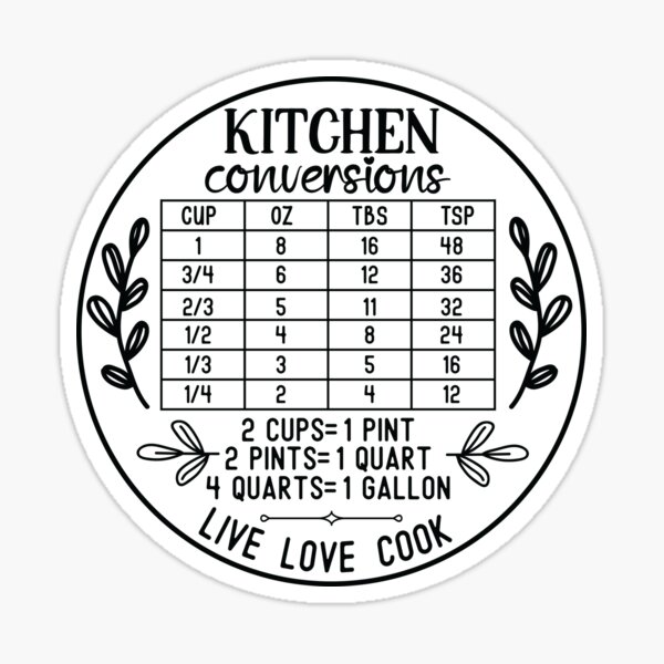 COOKING CONVERSION Chart Measurement Temp & Weight Set of 2 5x5 Decal  Sticker 