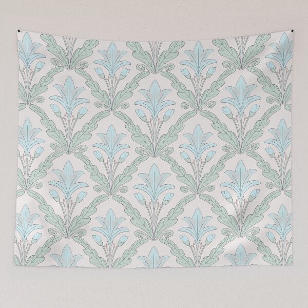 Item preview, Regency style modern floral damask medallion pattern in turquoise and sage  designed and sold by FrancesPoff.
