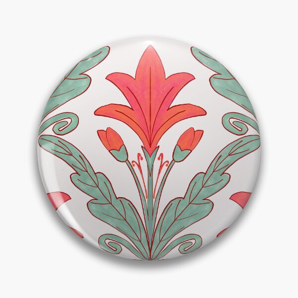 Item preview,  Regency style modern floral damask medallion pattern in deep melon red and sage green  designed and sold by FrancesPoff.