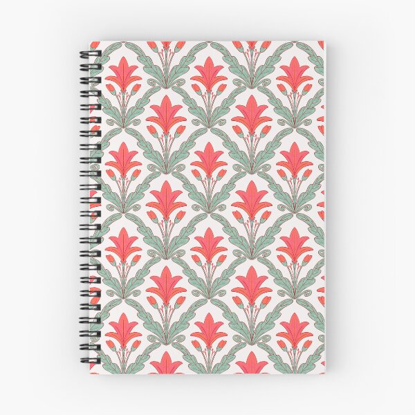 Item preview,  Regency style modern floral damask medallion pattern in deep melon red and sage green  designed and sold by FrancesPoff.