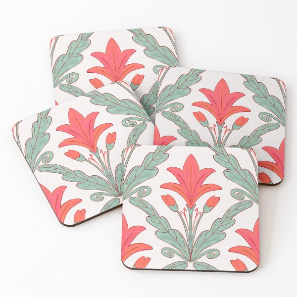 Item preview,  Regency style modern floral damask medallion pattern in deep melon red and sage green  designed and sold by FrancesPoff.
