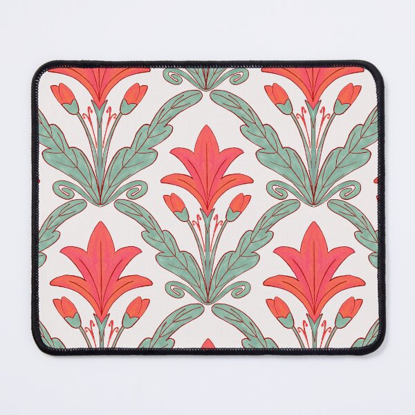 Item preview,  Regency style modern floral damask medallion pattern in deep melon red and sage green  designed and sold by FrancesPoff.