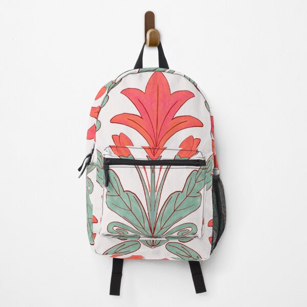 Item preview, Regency style modern floral damask medallion pattern in deep melon red and sage green designed and sold by FrancesPoff.