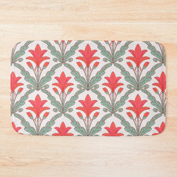 Item preview,  Regency style modern floral damask medallion pattern in deep melon red and sage green  designed and sold by FrancesPoff.