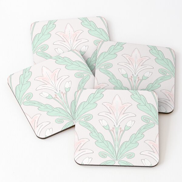 Item preview, Regency style modern floral damask medallion pattern in soft  pink and pale  mint green  designed and sold by FrancesPoff.