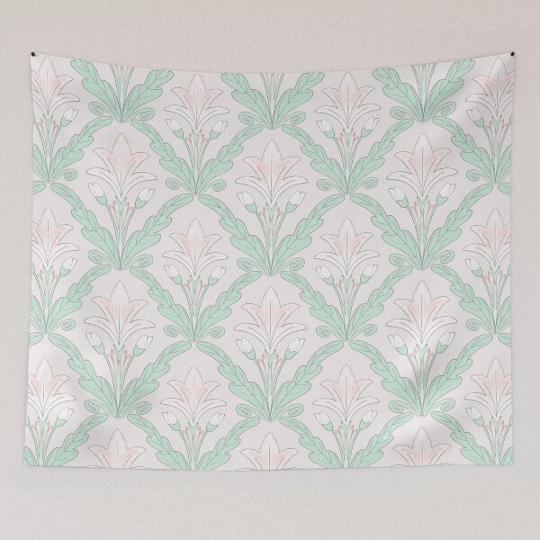 Item preview, Regency style modern floral damask medallion pattern in soft  pink and pale  mint green  designed and sold by FrancesPoff.