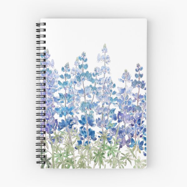Aperçu de l'œuvre champ horizontal de fleurs de lupin bleues et violettes peintes à la main créée et vendue par SelenePaintings .
