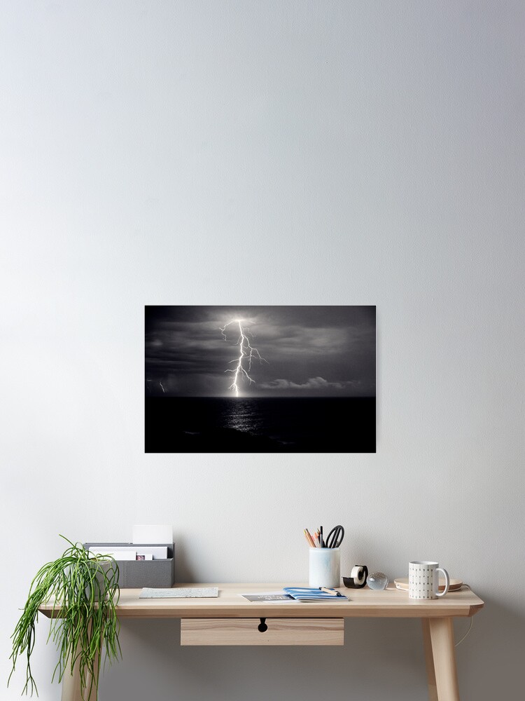 Thumbnail 2 of 3, Poster, Dusk lightning over sea designed and sold by DuncanW.