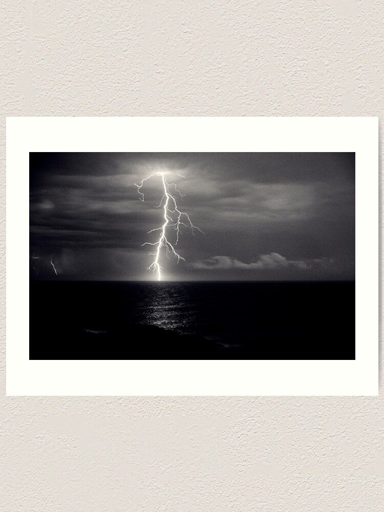 Alternate view of Dusk lightning over sea Art Print