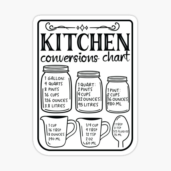 Kitchen Equivalent / Measurement Conversion Chart Mason Jar Decal Set Great  Gift Idea Full Set Includes Cup & Spoon Labels 