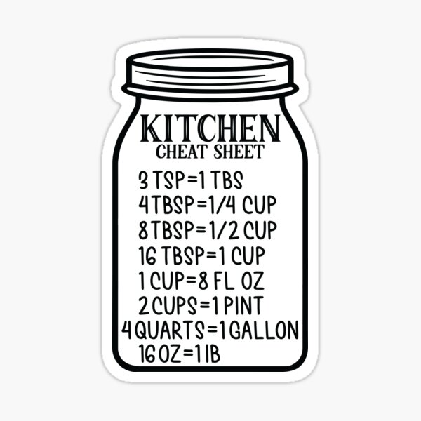 Kitchen Equivalent / Measurement Conversion Chart Mason Jar Decal Set Great  Gift Idea Full Set Includes Cup & Spoon Labels 