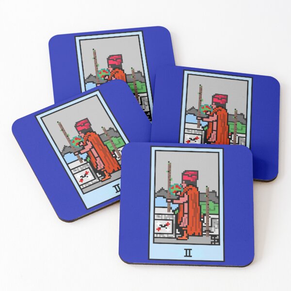 Item preview, Wait, is this pixel art tarot? Blue - Minor Arcana 'Two of Wands' (Design for T-shirt, stickers and other accessories) designed and sold by Pixel Waite.