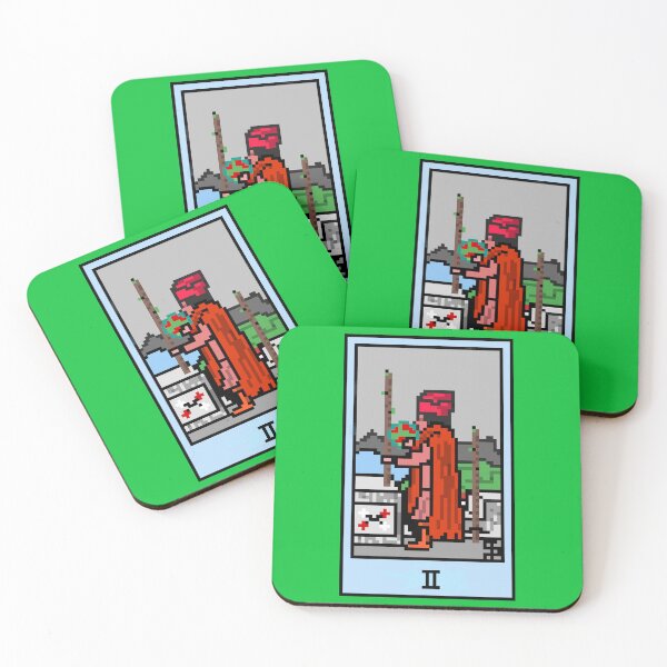 Item preview, Wait, is this pixel art tarot? Green - Minor Arcana 'Two  of Wands' (Design for T-shirt, stickers and other accessories) designed and sold by Pixel Waite.