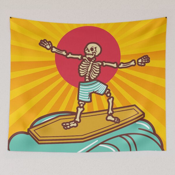 Item preview, Surfing Skeleton on Coffin Surfboard: Japanese Inspired Sunset 4 designed and sold by OutofFocusShop.