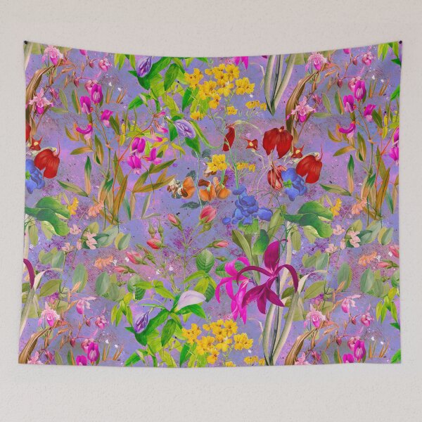 Artikelvorschau, Blumenblüten und Blumen exotischer Garten, Rosen und Blumen, botanisches Muster, Blumenillustration, Pflanzenmuster, lila Blumen entworfen und verkauft von ZeinabTaha.