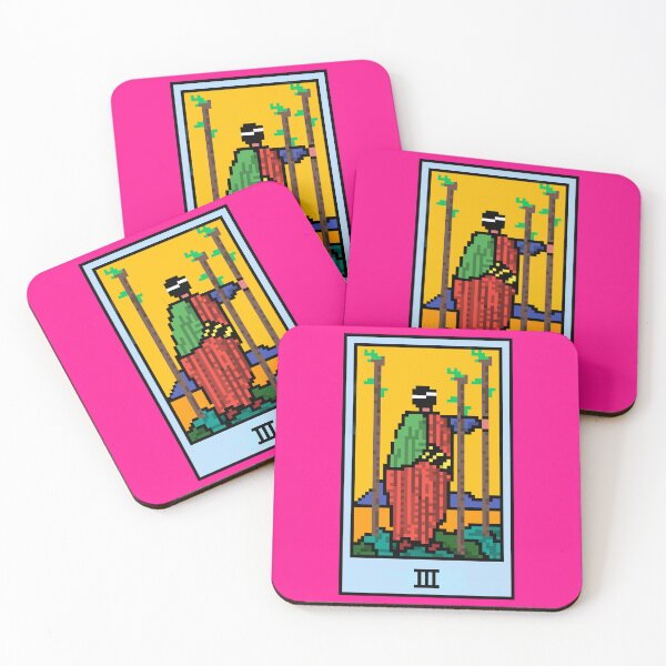 Item preview, Wait, is this pixel art tarot? Pink - Minor Arcana 'Three of Wands' (Design for T-shirt, stickers and other accessories) designed and sold by Pixel Waite.