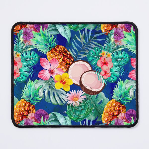 Item preview, Tropical pineapple exotic botanical illustration, coconuts, pineapples, floral tropical fruits,botanical pattern, blue fruit pattern designed and sold by ZeinabTaha.