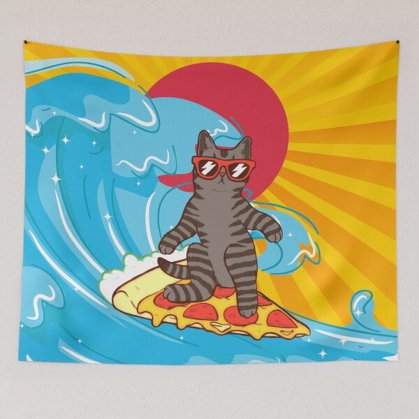 Item preview, Surfing Tabby Cat on Pizza: Japanese Inspired Sunset 3 designed and sold by OutofFocusShop.