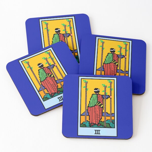 Item preview, Wait, is this pixel art tarot? Blue - Minor Arcana 'Three of Wands' (Design for T-shirt, stickers and other accessories) designed and sold by Pixel Waite.