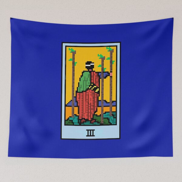 Item preview, Wait, is this pixel art tarot? Blue - Minor Arcana 'Three of Wands' (Design for T-shirt, stickers and other accessories) designed and sold by Pixel Waite.