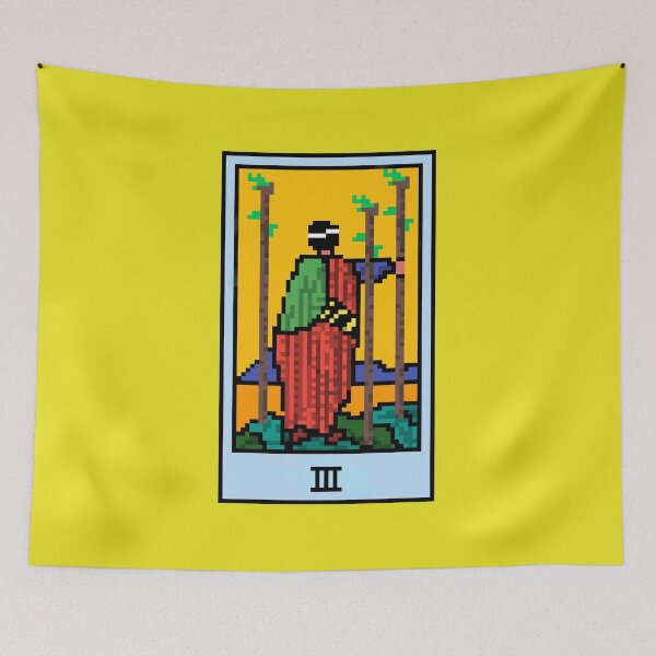 Item preview, Wait, is this pixel art tarot? Yellow - Minor Arcana 'Three of Wands' (Design for T-shirt, stickers and other accessories) designed and sold by Pixel Waite.